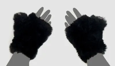 $95 Surell Womens Black Tech Rabbit Fur Mittens Fingerless Gloves One Size • $29.98