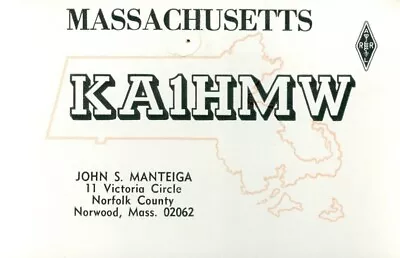 KA1HMW QSL Card Norwood Massachusetts - 1982 • $1.99