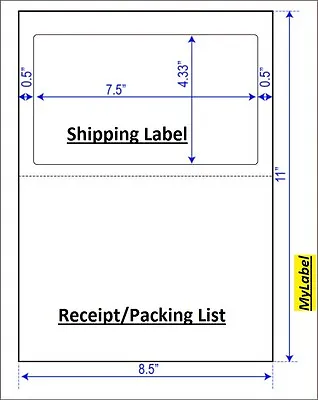1000 Half Sheet Self Adhesive Shipping Label  W/ Receipt • $51.95