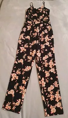 Miss Selfridge Black Floral Fitted Bodice Strappy Jumpsuit Size UK 4 • £7.50