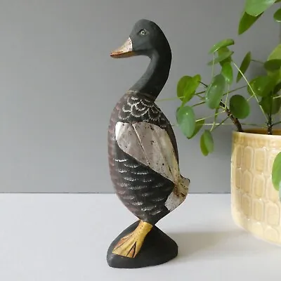 Vintage Wooden Mallard Duck Bird Painted Metallic Silver Gold Kitsch Retro Decor • £9.99