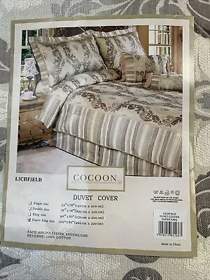 Luxury Duvet Cover Set Super King Woven Jacquard Grey Silver Beige  • £39.95