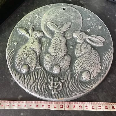 Latex Rubber Mould Gazing Hares Rabbits Wall Plaque Witches Fairy Garden • £10