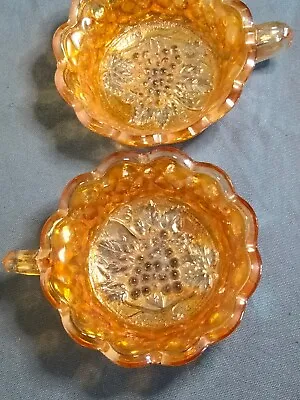 2 Amber Gallery Glass Shallow Cups With Grapevine Design • £8