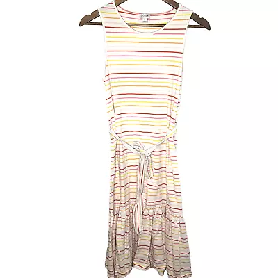 J.Crew White Pink Stripe Tiered Tie Belt Sleeveless Cotton Midi Dress Small • $24.98