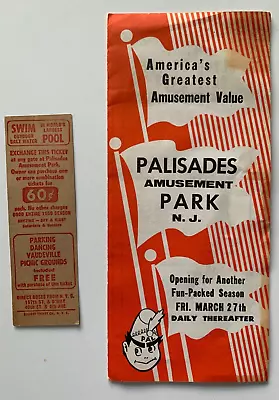 Vintage 1959 Palisades Amusement Park Brochure & Ticket Ft Lee Bergen County • $35.50