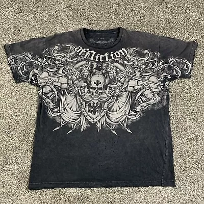 Vintage Affliction Men Skeleton Army Skulls Shirt Y2K Cyber Goth Grunge L • $49.99