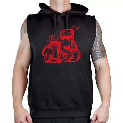 Men's Sketch Boxing Gloves Black Sleeveless Vest Hoodie MMA Kickboxing Fighting  • $23.99