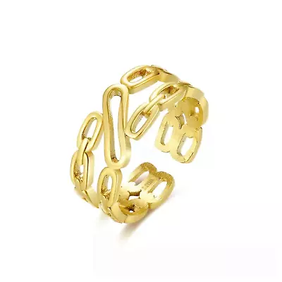 Stainless Steel Gold Plated Trendy Chain Link Band Ring Unisex Resizable Women • $8.99