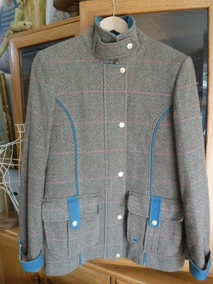 £55 • Buy NESS TWEED FIELD COAT - Colour Beige With Teal - Size 10  - EXCELLENT