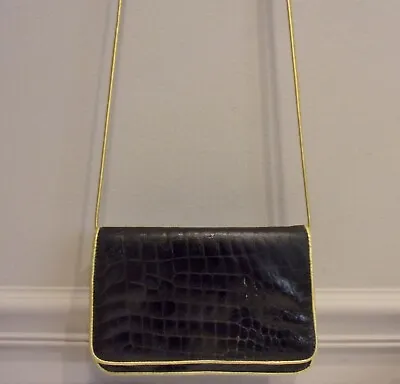 Vtg Carlos Falchi Black Embossed Genuine LeatherGold Leather Trim CB /Sh Bag • $24.99