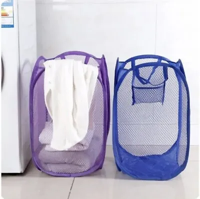 Foldable Pop Up Laundry Bag Bin Basket Mesh Washing Hamper Clothes Storage Bags • £3.50