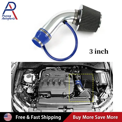 3  Car Cold Air Intake Filter Induction Kit Pipe Flow Hose System 76mm Alumimum • $27.80