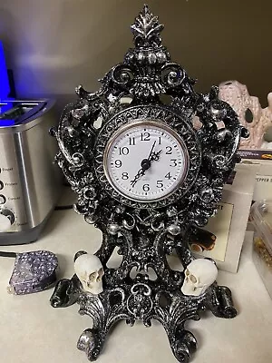 Martha Stewart HALLOWEEN Gothic Victorian CLOCK W/SKULLS Gold BLACK Quartz New • $65