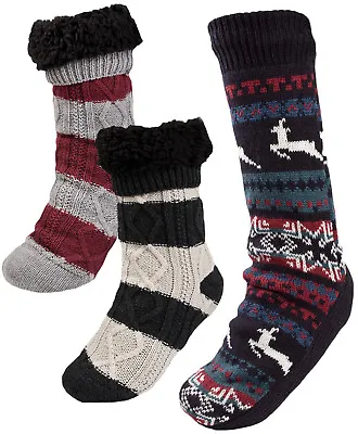Mens Cosy Slipper Socks Warm Lined Knitted Bed Socks Booties Xmas Gift One Size  • £9.95