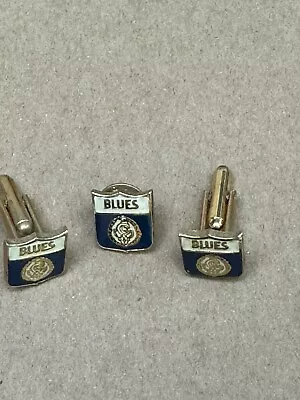 Vintage Set Of Cufflinks And Badge Carlton Football Club VFL AFL Blues • $78