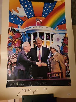 RARE 1993 PETER MAX Signed Peace Accord   Rabin Abbas Poster JSA • $264