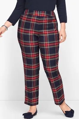 Talbots High Waist Hampshire Ankle Pants Size 18W Red Black Plaid Wool Blend • £28.50