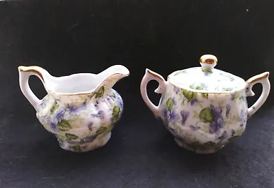 Lefton Violet Purple Chintz Miniature Child's Sugar Bowl W/ Lid Creamer NE794V  • $8.99