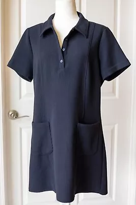 Zara Womens Short Sleeve Knee Length Black Polo Shirt Dress-Stretch-Size XL • $11