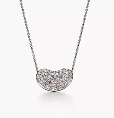 $8000.00 Tiffany & Co. Elsa Peretti 14mm Bean Pave Diamond Platinum Necklace • $2295