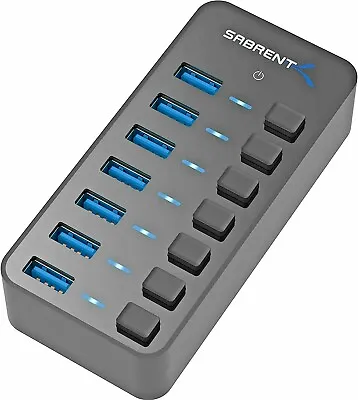 Sabrent 36W 7-Port USB 3.0 Hub With Individual Power Switches HB-BUP7 • $19.99