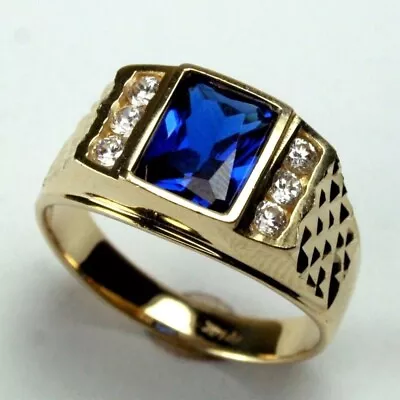 3.10 CT Lab Created Sapphire & Diamond Men's Wedding Ring 14K Yellow Gold Finish • $67.49