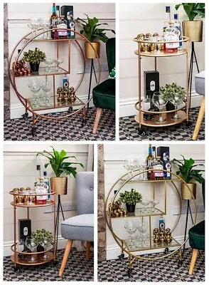 £89.99 • Buy Rose Gold Round Drinks Trolley With 2 Or 3 Tier 30's Art Deco Vintage Home Ba...