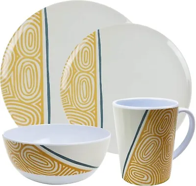 16pcs Melamine Dinner Set Plates Bowls Mugs Crockery BBQ Camping Tableware Multi • £42.95