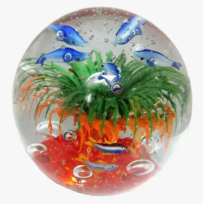 Murano Art Glass Aquarium Paperweight Italian 1960s Vintage Large 11 Fish Grass • $119.60