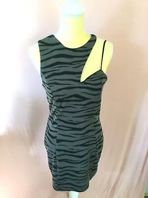 Material Girl Women Juniors Large One-Shoulder Bodycon Dress Gray Tiger A14 • $10.43