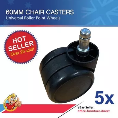 Office Chair Caster 60mm DIA Heavy Duty Wheels Universal Rolling Casters Set X5 • $25