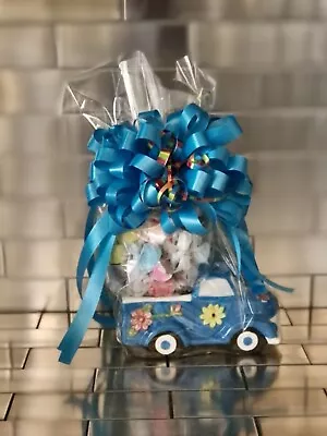 Mother’s Day Gift Basket Blue Keepsake Flowered Truck & Salt Water Taffy Candy • $21.95