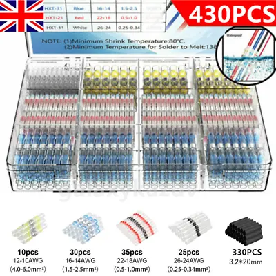 430Pc Waterproof Solder Seal Heat Shrink Wire Cable Connectors Crimps Butt Joint • £6.98