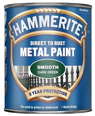 1 X Hammerite Smooth 750ml Dark Green Direct To Rust Metal Brush On Paint • £19.99