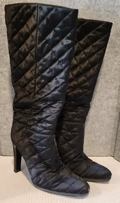 Ladies Miu Miu Quilted Tall Boots Black Leather Heel - Size EU 37/US 6 - READ • $75