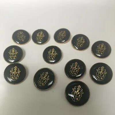  1 Dozen Vintage Gold Base With Black Crest And Clear Epoxy Shank Buttons 7/8   • $5.99