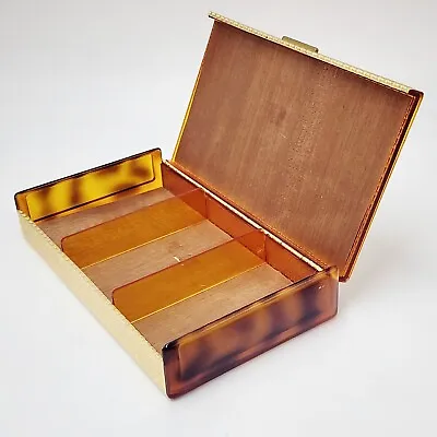 Vintage 1950s Faux Tortoise Lucite Gold Tone Metal Wood Cigarette Jewelry Box  • $34.99