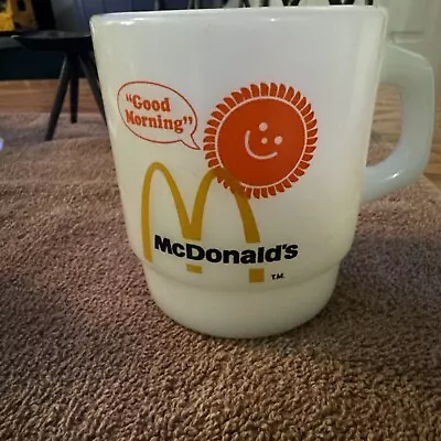 Vtg McDonalds Good Morning Sunshine Fire-King Coffee Mug Milk Glass Great Color • $9.99