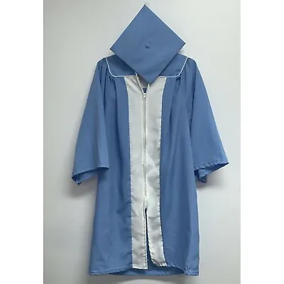 Oak Hall Light Sky Blue Graduation Cap Gown 5'0 - 5' 2  White Center Pleat Cord • $24.99