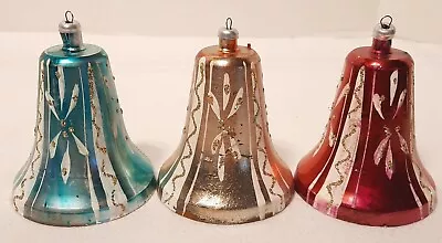 VTG Set (3) Italian Plastic Embellished Glitter Christmas Tree Ornament Bells  • $17.34