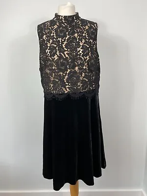 NEXT Black Velvet And Lace Evening Dress Nude Lining Christmas Party Size 18 VGC • £24.99