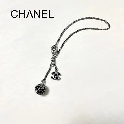Vintage CHANEL Black Rhinestones CC Logo Ball Silver Chain Bracelet New From JPN • $717.11