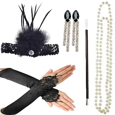 Adult Ladies Flapper Set 1920s Fancy Dress Costume 20s Outfit Charlston Girl   • £17.95