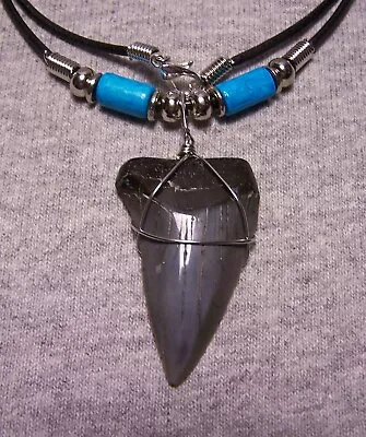 Mako Shark Tooth Necklace 1 3/4  Sharks Teeth Fossil Jaw Megalodon Scuba Diver • $20