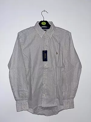 Ralph Lauren White & Grey Stripe Slim Fit Shirt -100% Cotton • £32.99
