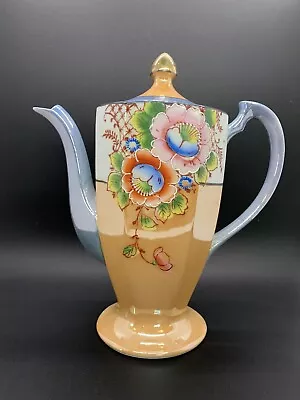 Vintage Peach And Blue Lustreware Teapot Floral Japan • $15