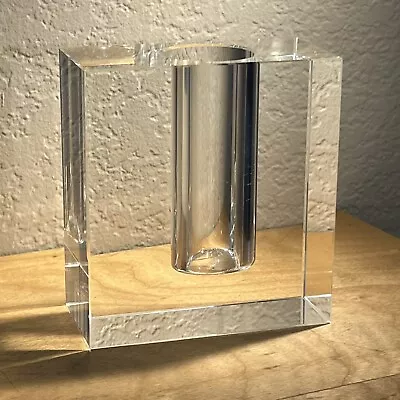 Clear Crystal Block Vase Bookend Modern Square Flower • $28