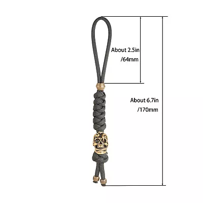 Black 550 Paracord Lanyard With Brass Skull Knife Bead For Knife Keychain • $11.78