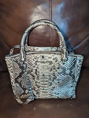 NWOT MICHAEL KORS Ellis Studded Small Satchel Python Leather Handbag • $189.95